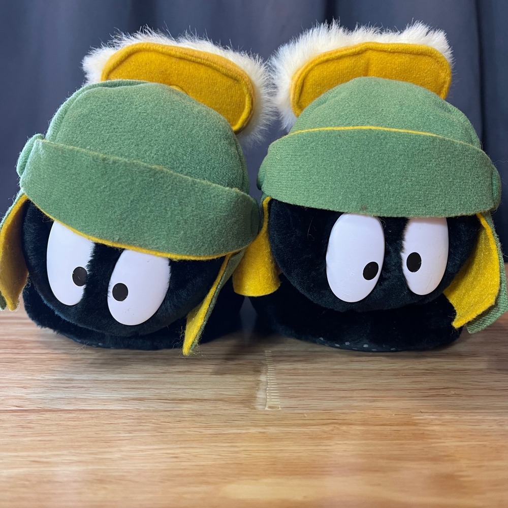 Looney Tunes Marvin‎ the Martian Slippers Plush Adult S Warner Bros 1994 Rare
